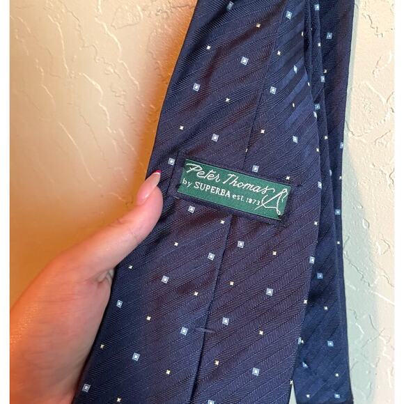 Peter Thomas by Superba Navy Blue & Grey Geometric Silk Necktie - Picture 3 of 7